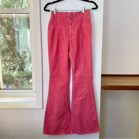 NWT Free People We The Free Jayde Cord Flare Jeans High Rise Denim Pant Pink - Picture 3 of 9